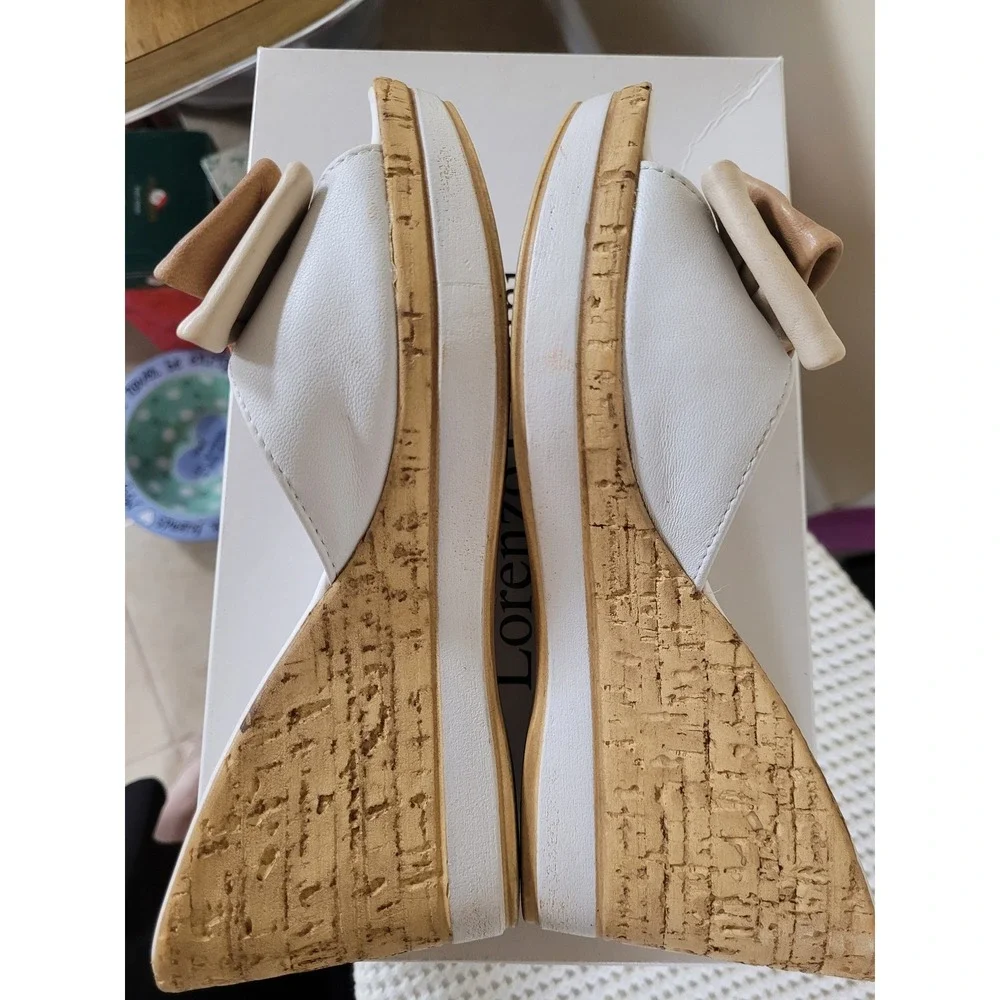 Lorenzo Chelini Sotto Sopra Women White Tan Bow Wedge Sandals Size 6 Italy